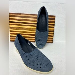 Ecco Felicia Womens navy Blue Nubuck Perforated Wedge Loafer Size EU40/US 9